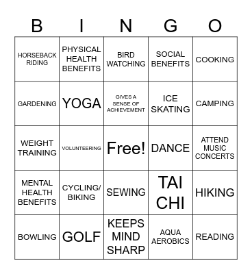 LEISURE Bingo Card
