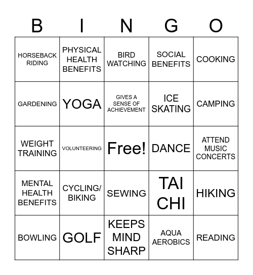 LEISURE Bingo Card