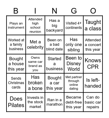 Family Reunion Bingo Card