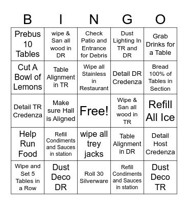 Robson Ranch Busser Bingo Card
