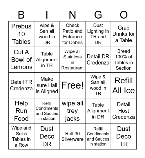 Robson Ranch Busser Bingo Card