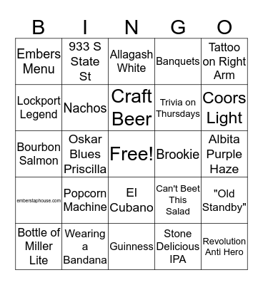 Monday Night BINGO Card