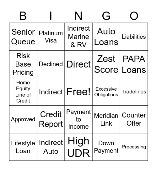 Underwriting Fun Committee Event Bingo Card