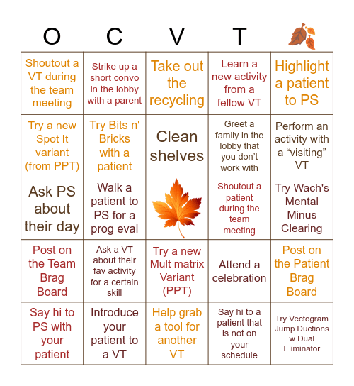 👓🍂 Fall VT Bingo 🍂👓 Bingo Card