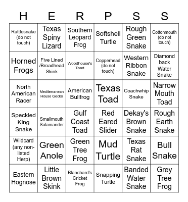 Fall 2025 Herp Bingo Card