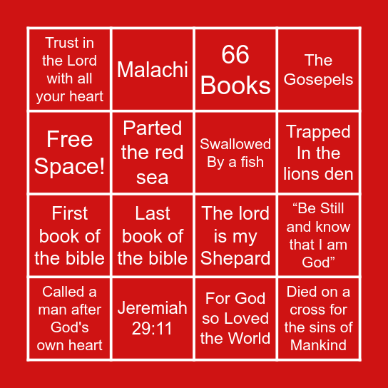 Bible Bingo Card