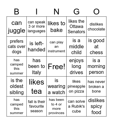 Fall 2025 Bingo Card