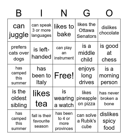 Fall 2025 Bingo Card