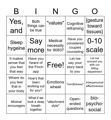 Calmed Counseling Bingo Card