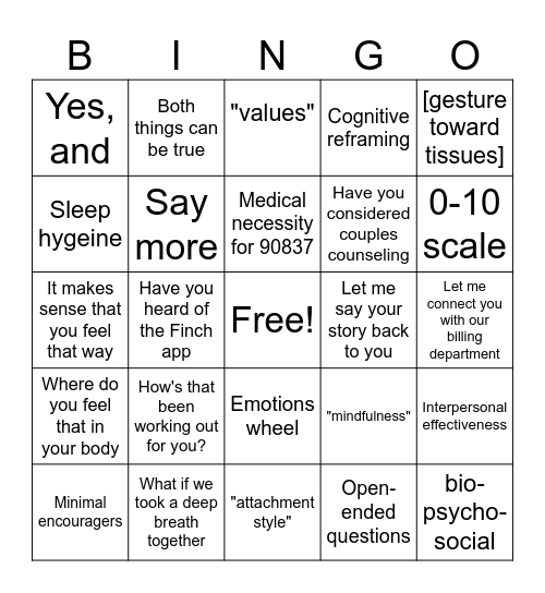 Calmed Counseling Bingo Card