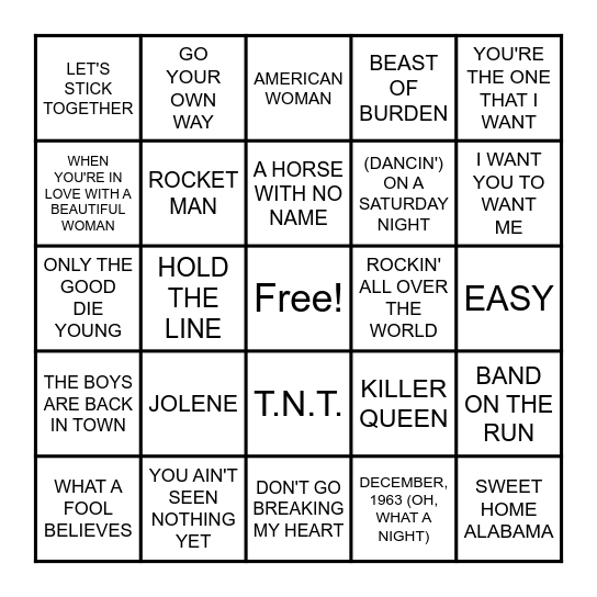 HITS FROM THE 70s #1 Bingo Card