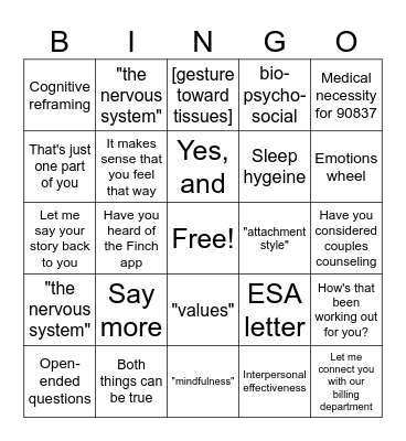 Calmed Counseling Bingo Card