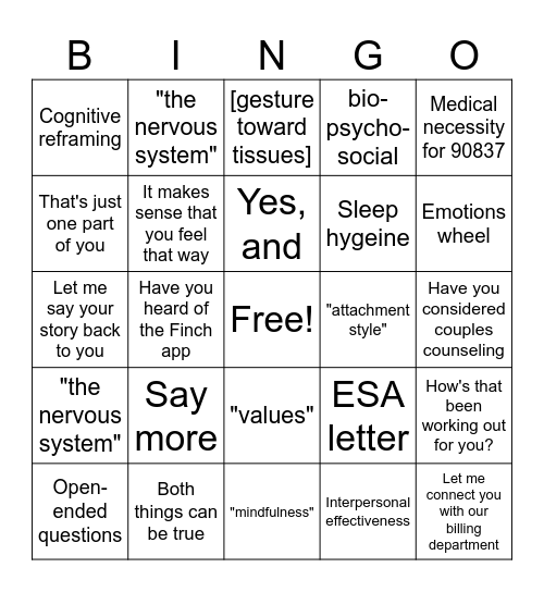 Calmed Counseling Bingo Card