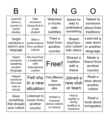 Immigrant Bingo Card
