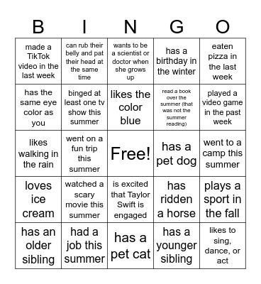Advisory Get To Know You, 2025-26 Bingo Card