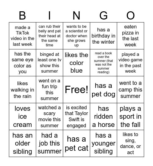 Advisory Get To Know You, 2025-26 Bingo Card