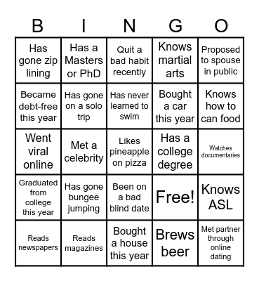 Alston Family Reunion Bingo Card