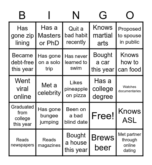 Alston Family Reunion Bingo Card