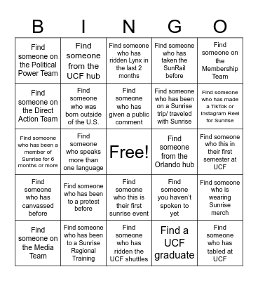 Sunrise BINGO! Bingo Card