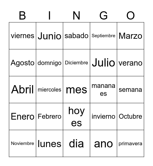 Estaciones y Calendario Bingo Card