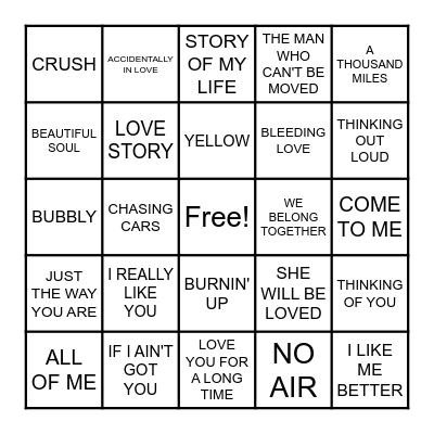 CRAZY IN LOVE Bingo Card