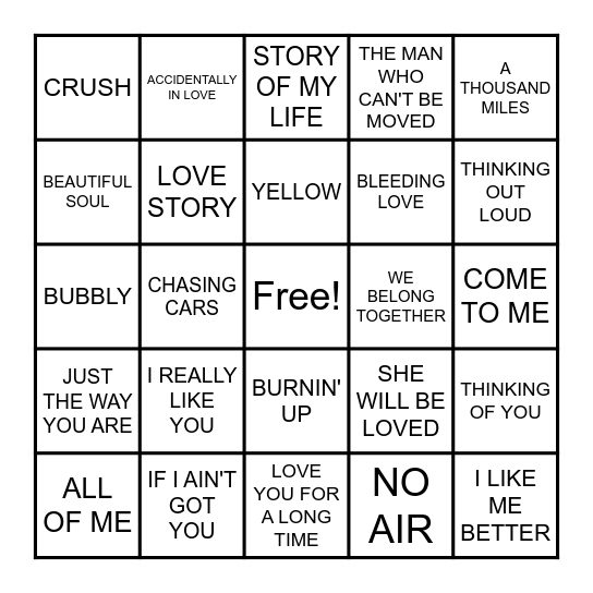 CRAZY IN LOVE Bingo Card