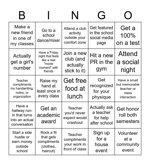 Junior Year Bingo Card Bingo Card