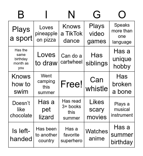 Find someone who... Bingo Card