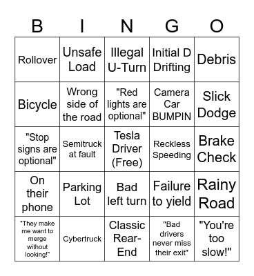 Idiots in cars bingo Card