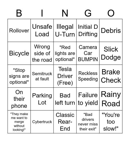 Idiots in cars bingo Card