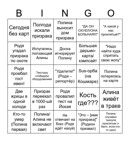 Фазма ультимейт бинго Bingo Card