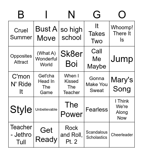English Teacher & Gym Teacher Bingo Card