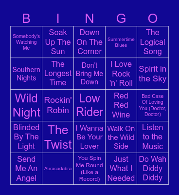 Feel Good Songs Bingo Card