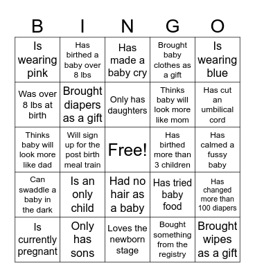 Baby Shower Bingo Card