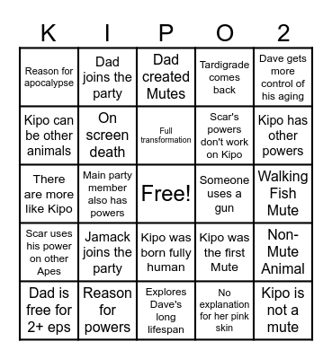Kipo S2 Bingo Card