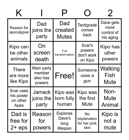 Kipo S2 Bingo Card