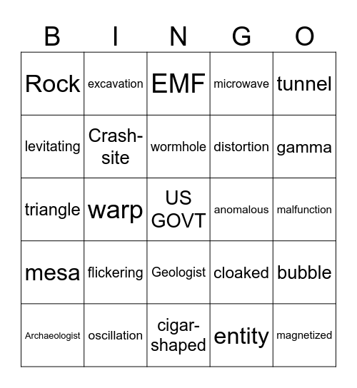 Skinwalker Ranch Bingo Card