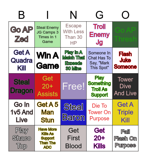 League Bingo Card