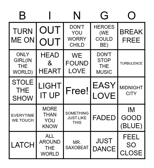 SUMMIT EVENTS ELECTRIC & DANCE HITS Bingo Card
