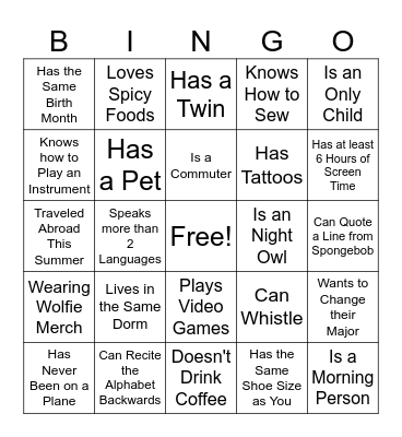 SBU101 Bingo ! Bingo Card