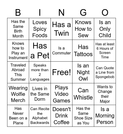 SBU101 Bingo ! Bingo Card