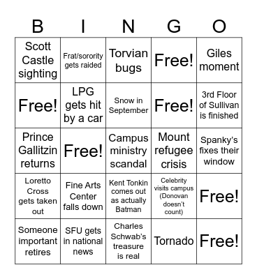 SFU Fall 2025 Bingo Card