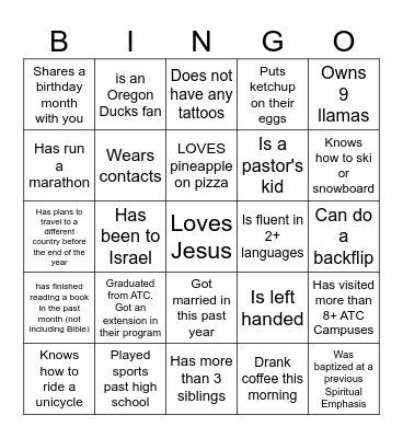 Find A Staff Member Who.... Bingo Card