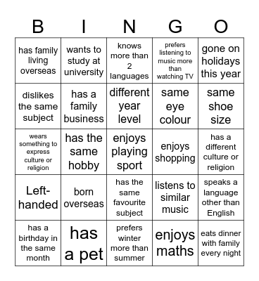 Human Bingo Card