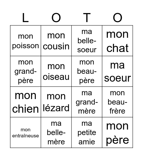 La Famille et Les Amis! Bingo Card
