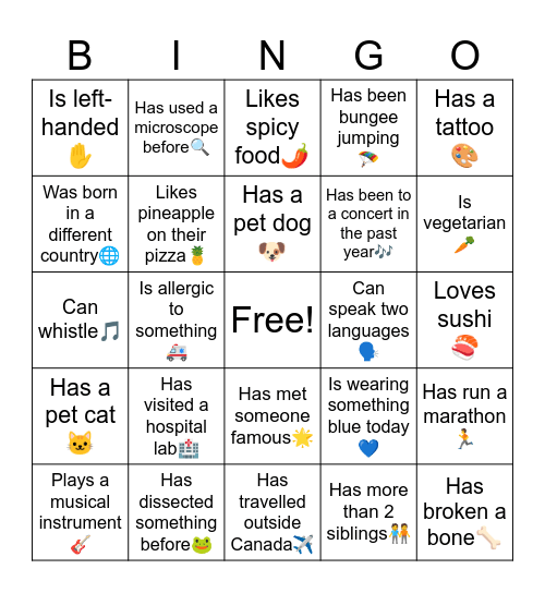 Ice Breaker Bingo Card