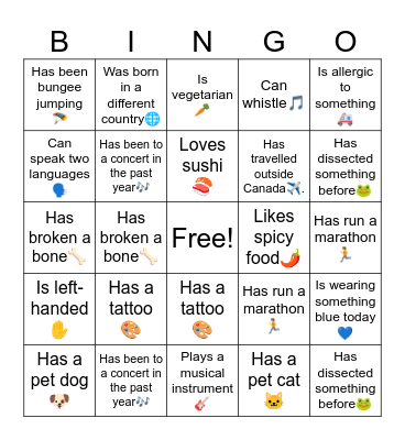 Ice Breaker Bingo Card