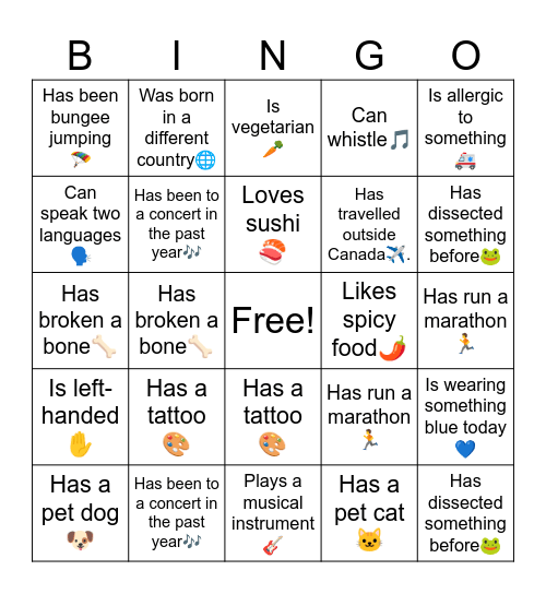 Ice Breaker Bingo Card