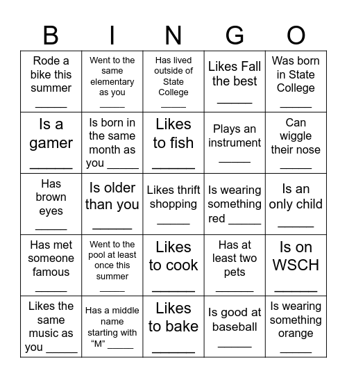 1 Write the name of a classmate in each box.  Each classmate can be used only once. Bingo Card