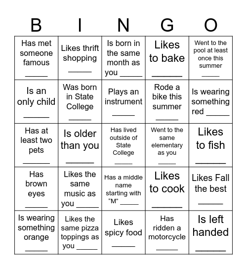 2 Write the name of a classmate in each box.  Each classmate can be used only once. Bingo Card